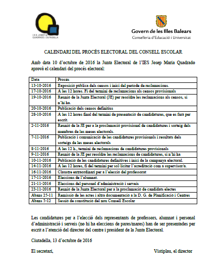 Calendari eleccions CE