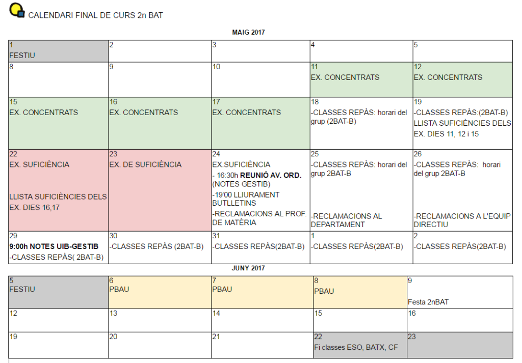 Calendari final de curs 2BAT