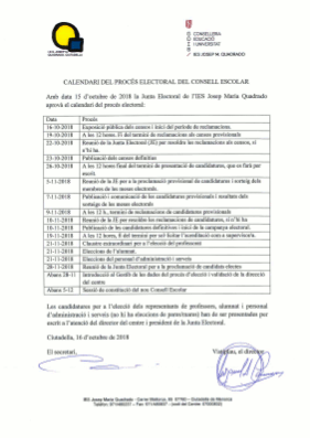 Calendari Electoral Consell Escolar 2018