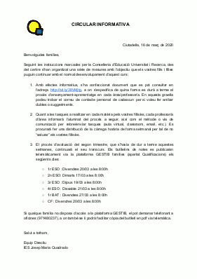 Circular famílies 16 03 2020