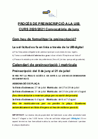 PREINSCRIPCIÓ A LA UIB 2020 21