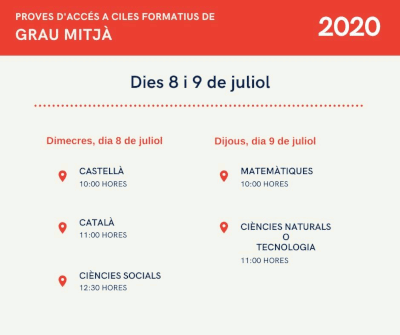 Horari de les Proves accés CFGM