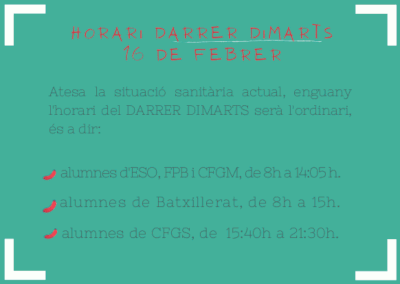 Horari Darrer Dimarts