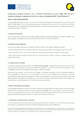 Convocatòria Erasmus KA102 GM 2021